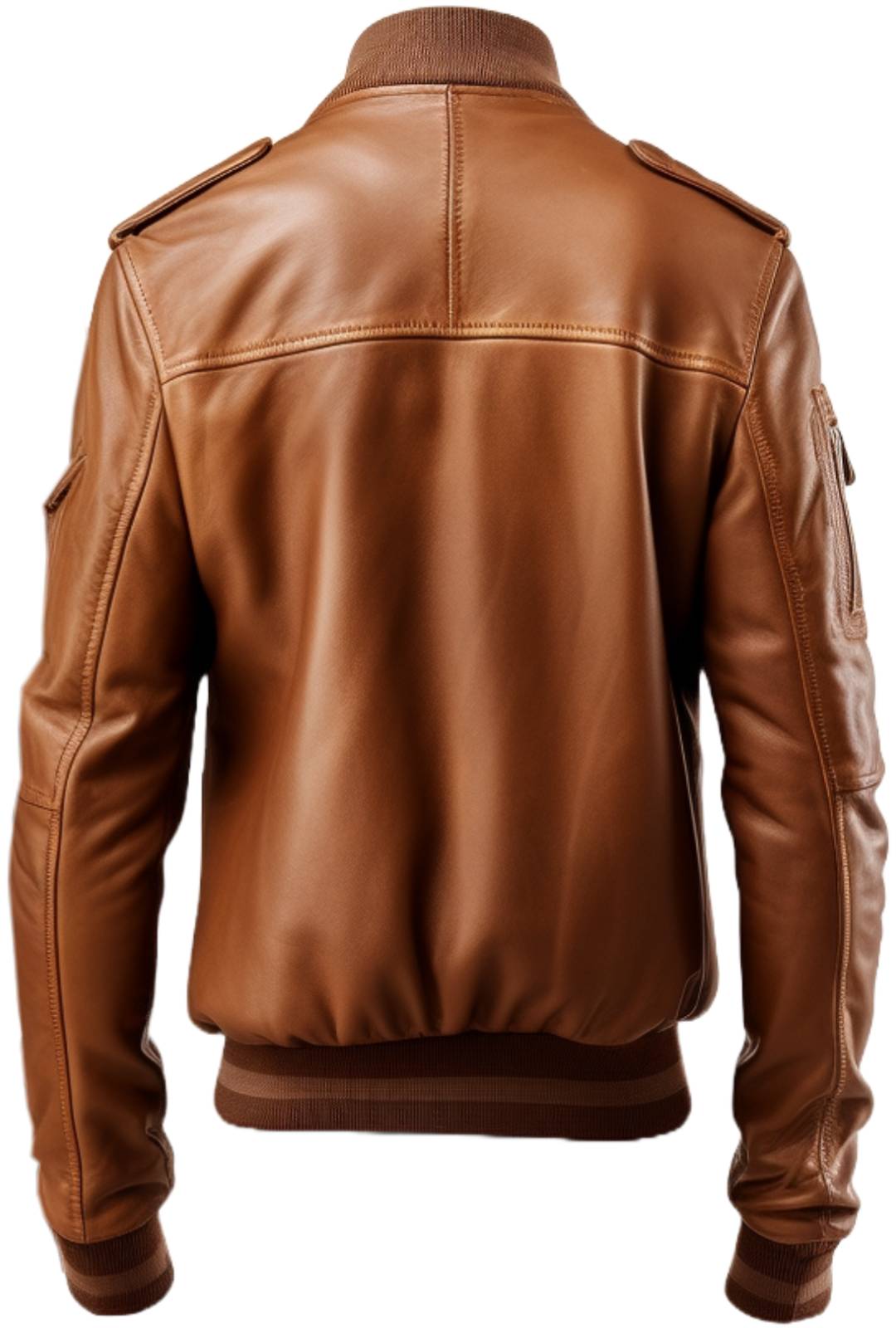 Men's Brown Strap-Pocket Leather Bomber Jacket