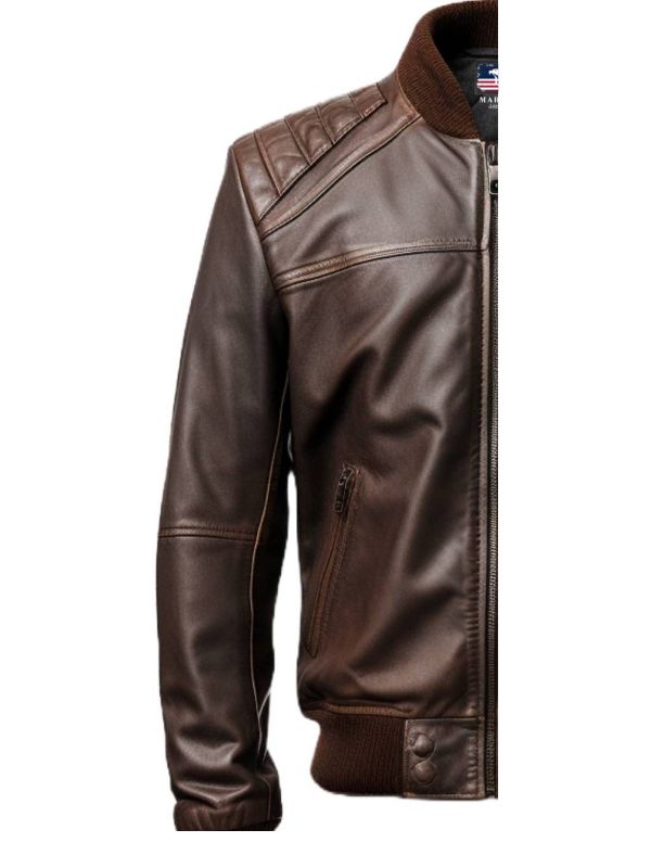 Men's Brown Leather Bomber Jacket