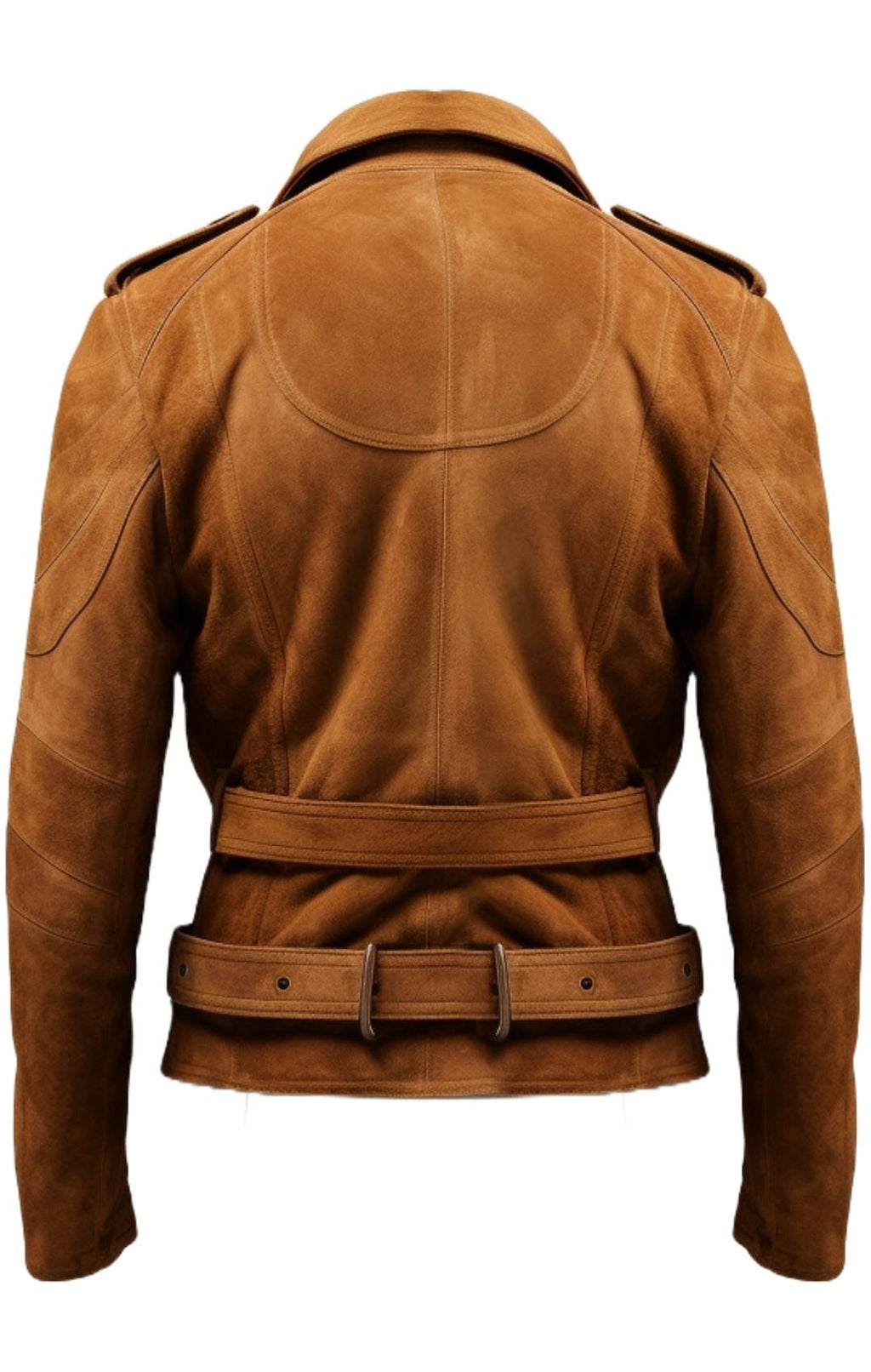 Men's Brown Double-Belted Suede Biker Jacket
