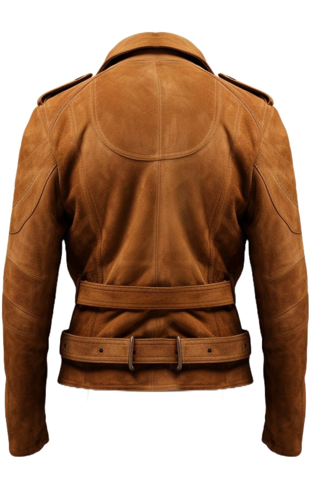 Men's Brown Double-Belted Suede Biker Jacket