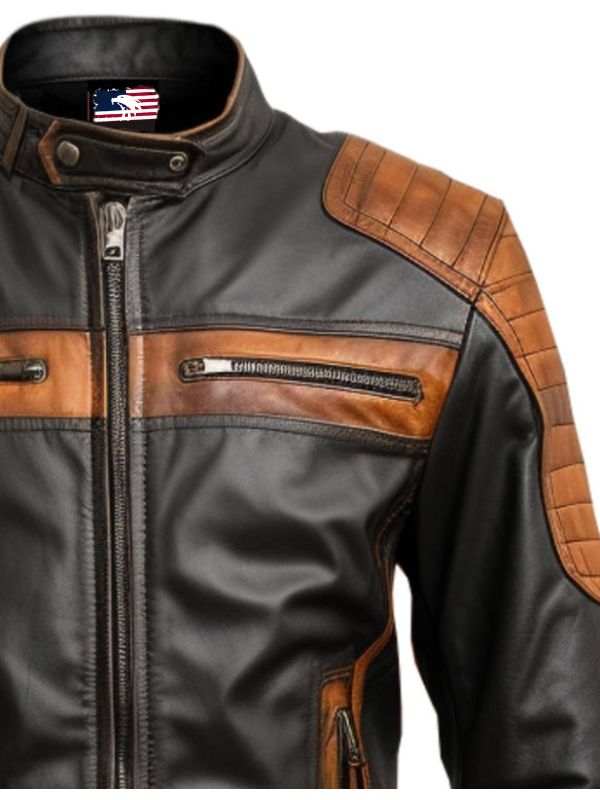 Men's Orange and Black Waxed Leather Jacket