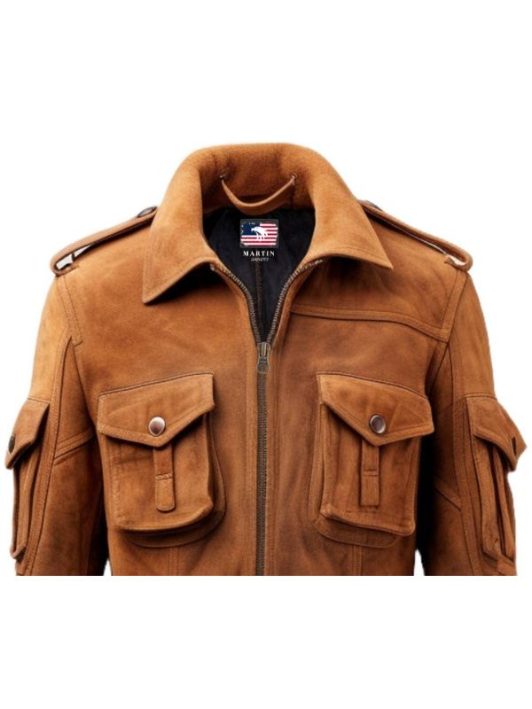 Men's Military Suede Camel Suede Leather Biker Jacket
