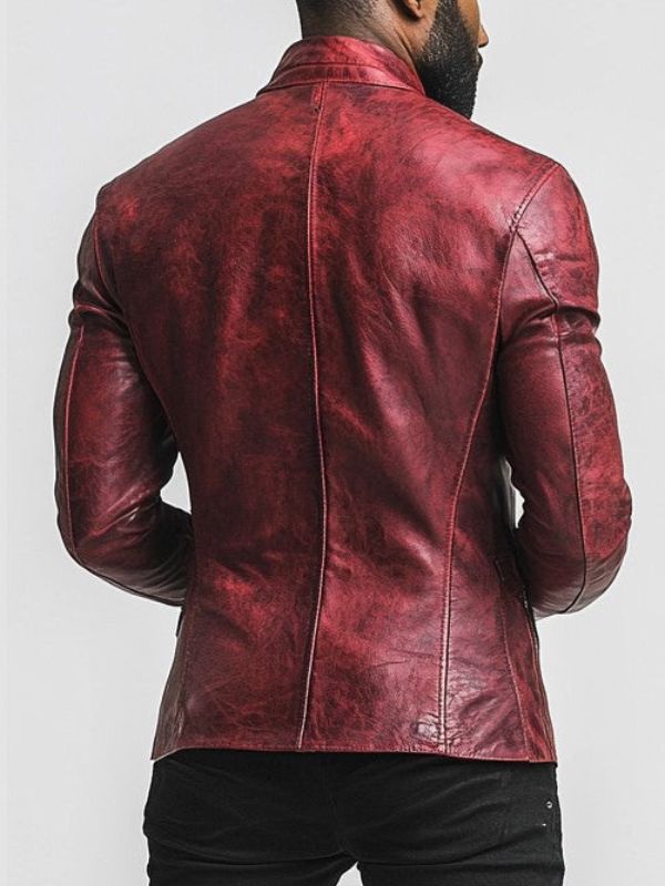 Men's Red Distressed Leather Biker Jacket