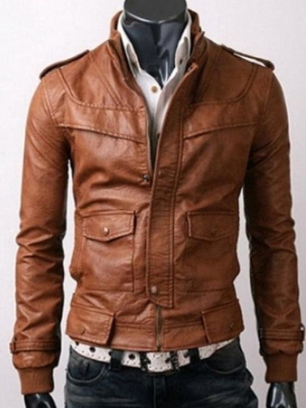 Men's Tan Brown Slim Fit Leather Jacket