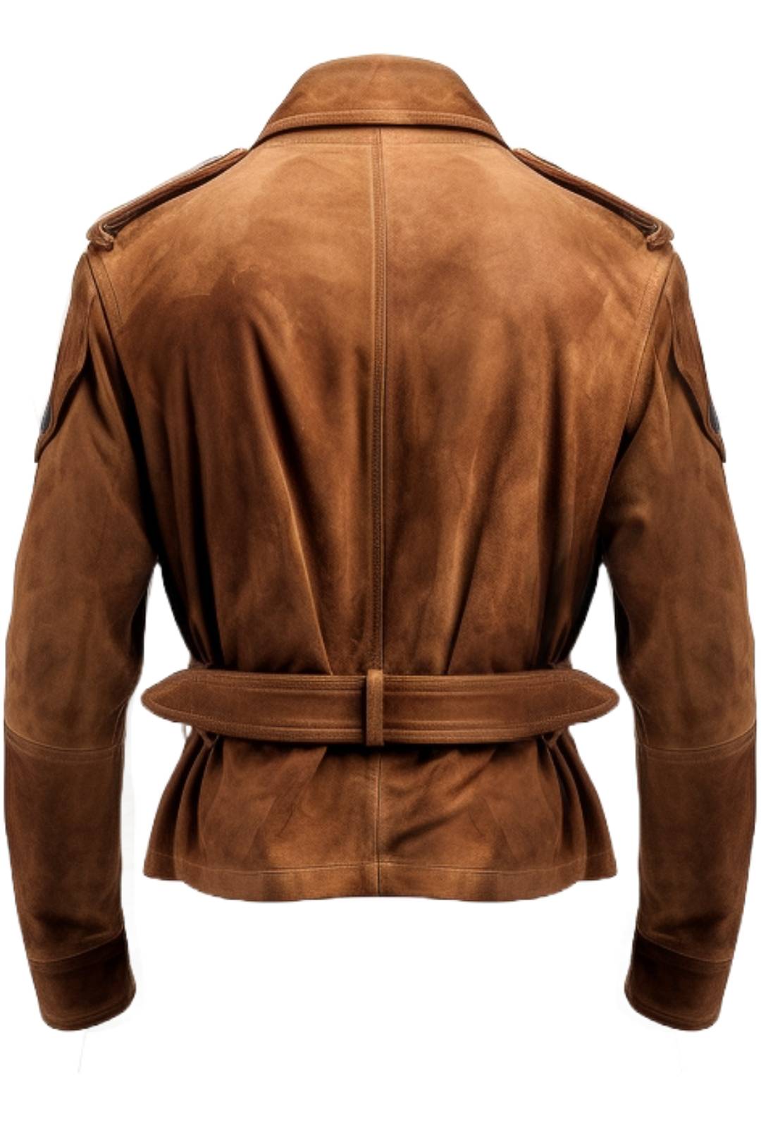 Men's Brown Strap-Pocket Suede Biker Jacket
