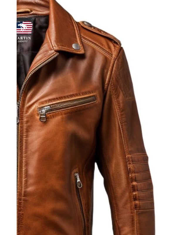 Men's Belted Brown Vintage Leather Biker Jacket