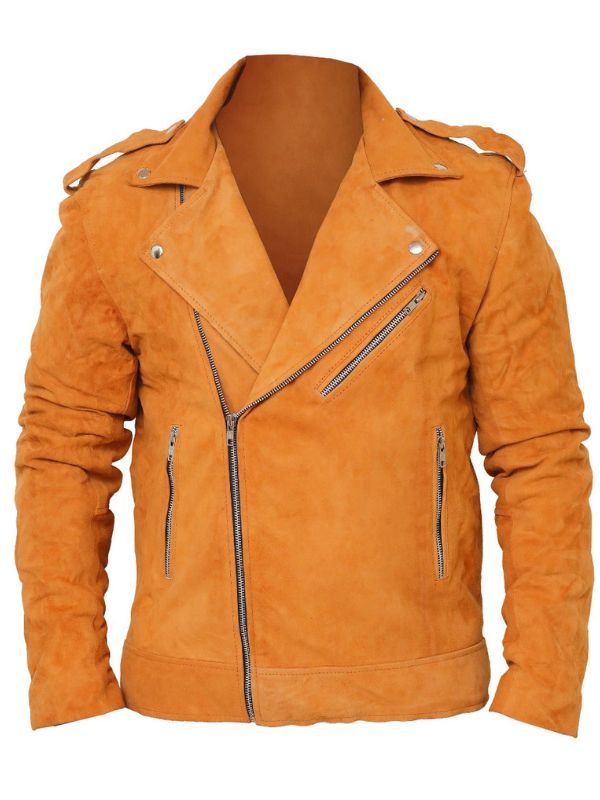 Men's Camel Suede Leather Moto Jacket