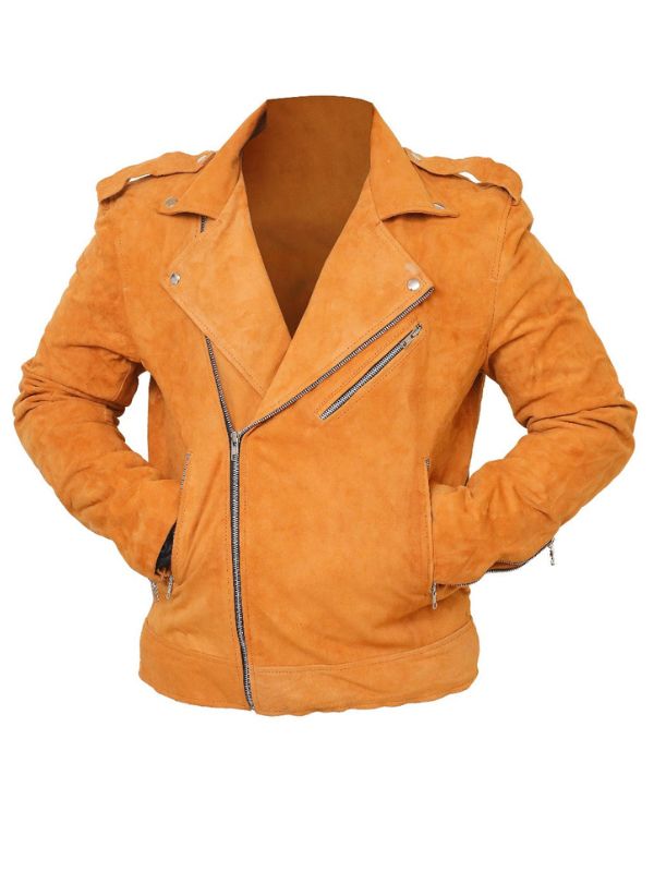 Men's Camel Suede Leather Moto Jacket