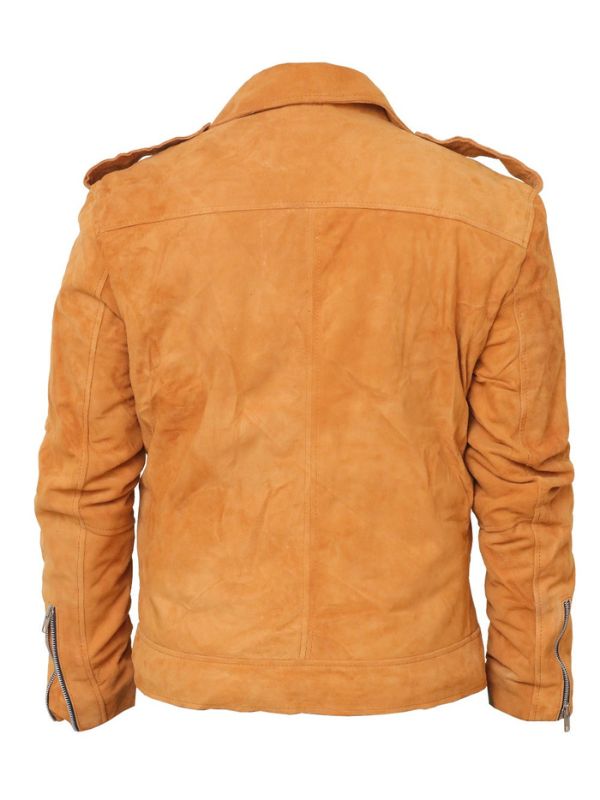 Men's Camel Suede Leather Moto Jacket