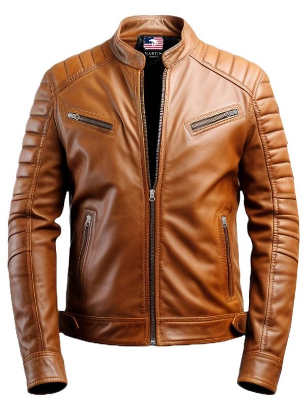 Men's Tan Leather Biker Jacket