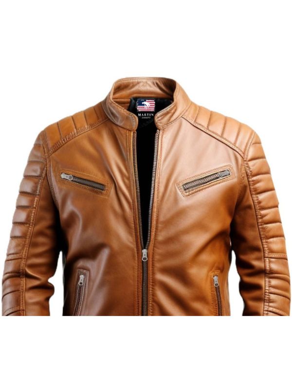 Men's Tan Leather Biker Jacket