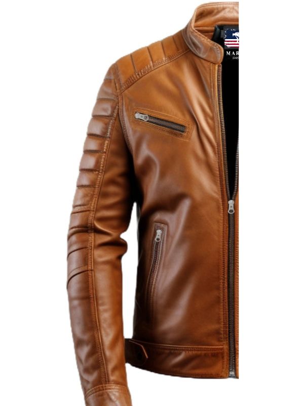 Men's Tan Leather Biker Jacket