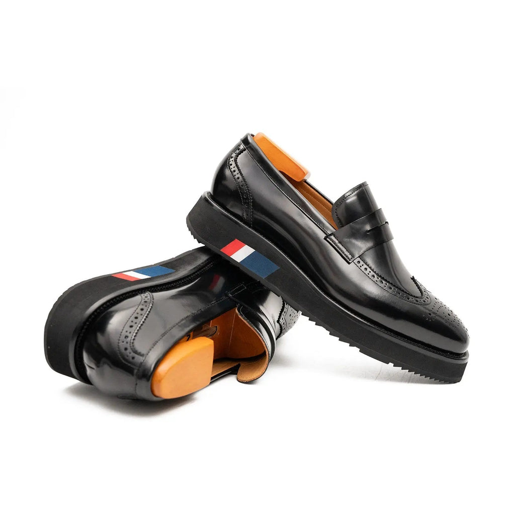 Black Platform Calf Leather Loafers