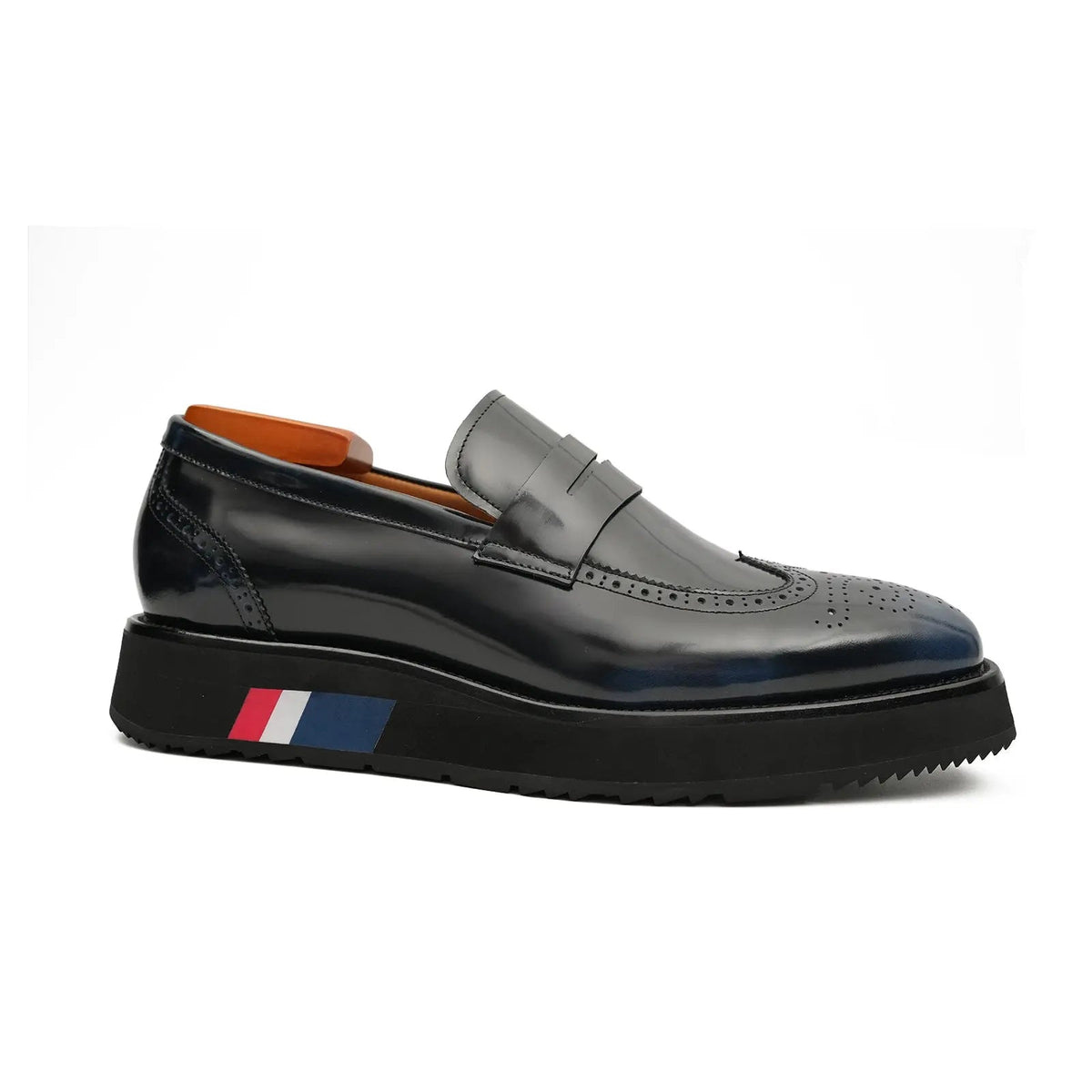 Blue Platform Calf Leather Loafers