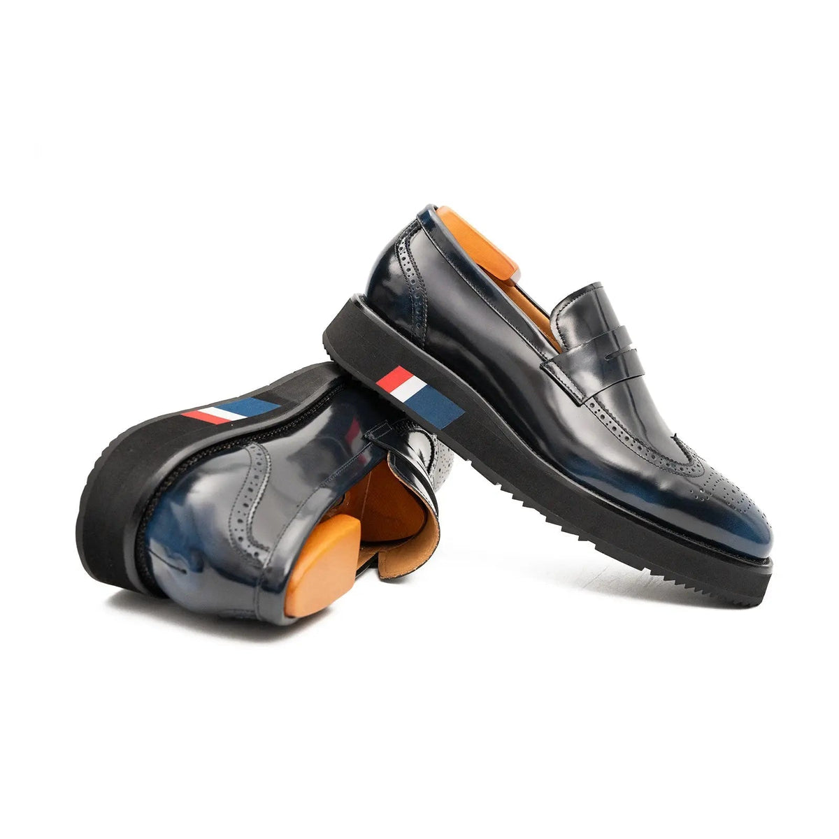 Blue Platform Calf Leather Loafers