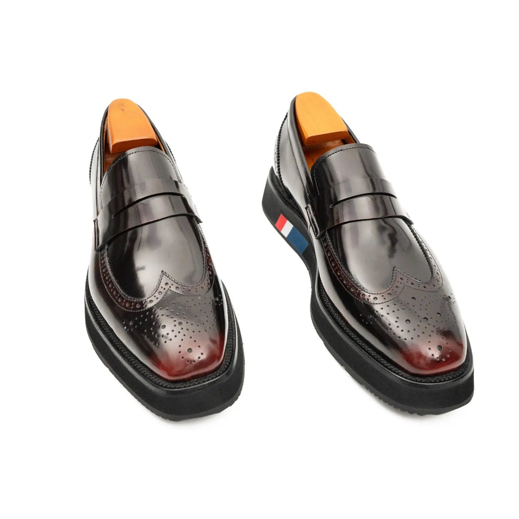 Burgundy Platform Calf Leather Loafers