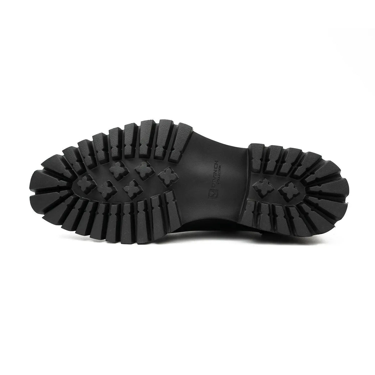 Black Calfskin Apron-Toe Derby Shoes with Lug Sole