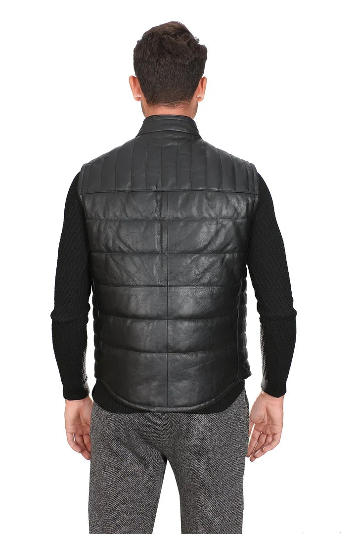 Anthony Real Black Leather Vest Jacket for Men