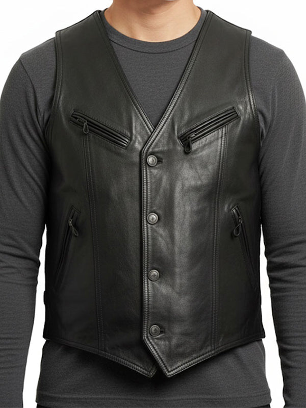 Men's Lightweight Black Genuine Leather Vest