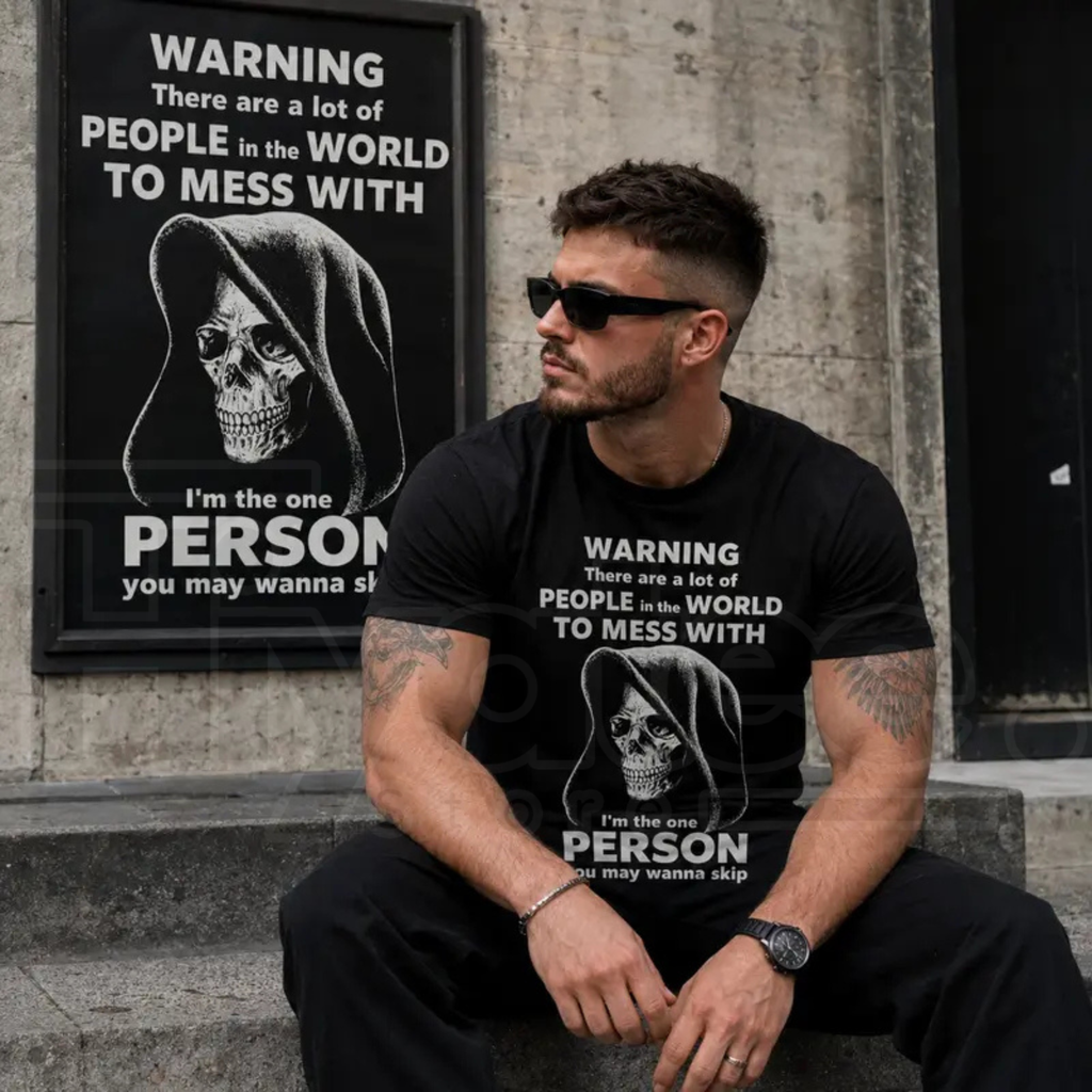 Men’s Funny Grim Reaper T-Shirt – High Contrast Skull Graphic Dark Humor Tee
