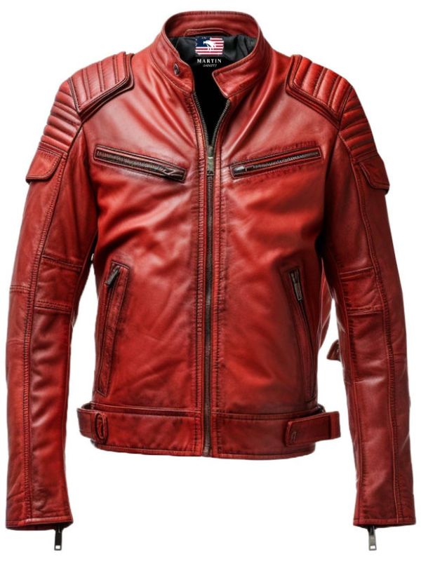 Men's Red Leather Biker Jacket