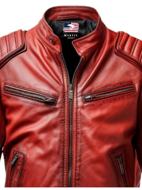Men's Red Leather Biker Jacket