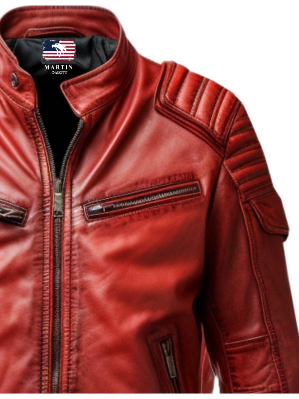 Men's Red Leather Biker Jacket