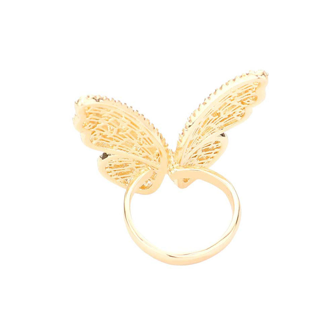 CZ Glass Stone Embellished Butterfly Ring