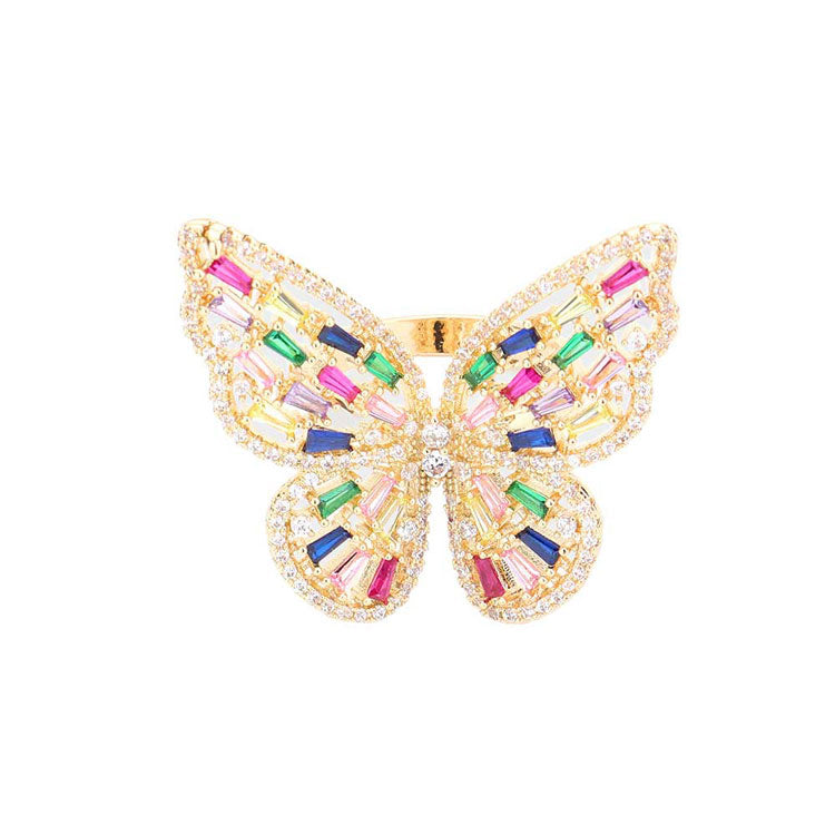 CZ Glass Stone Embellished Butterfly Ring