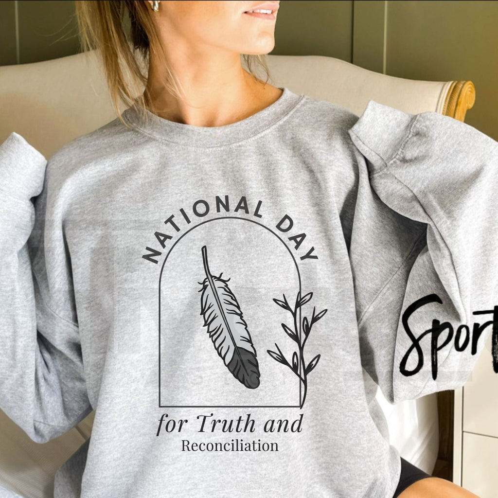 National Day For Truth And Reconciliation Native Feather Sweatshirt – Indigenous Orange Shirt Day Crewneck, Every Child Matters Graphic Pullover
