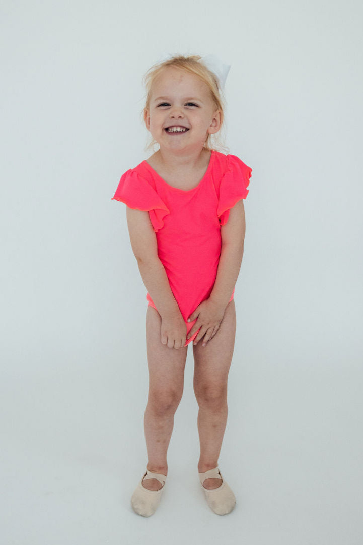 Neon Pink S/S Flutter Sleeve Leotard