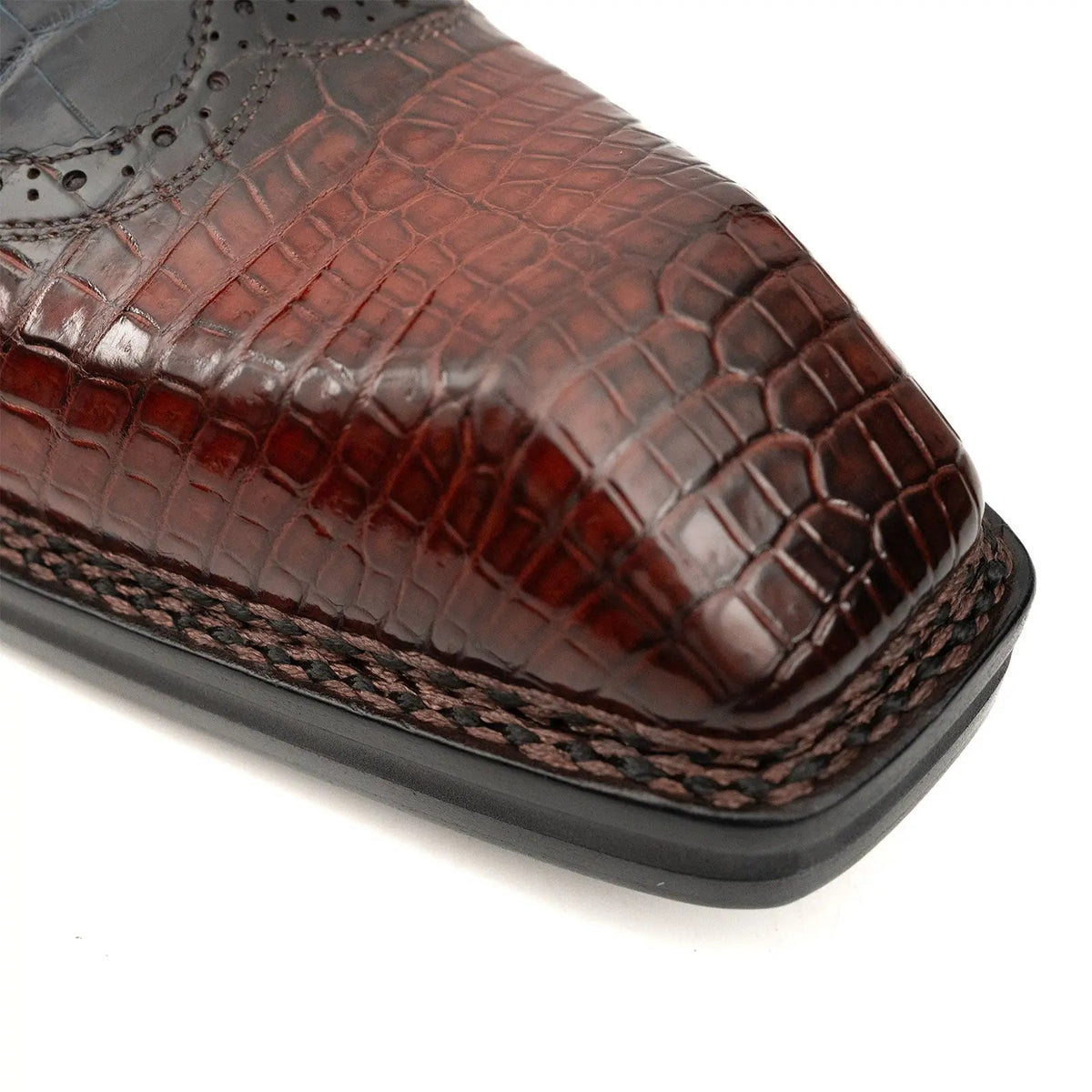 Multicolor Square-Toe Crocodile Leather Derby Shoes