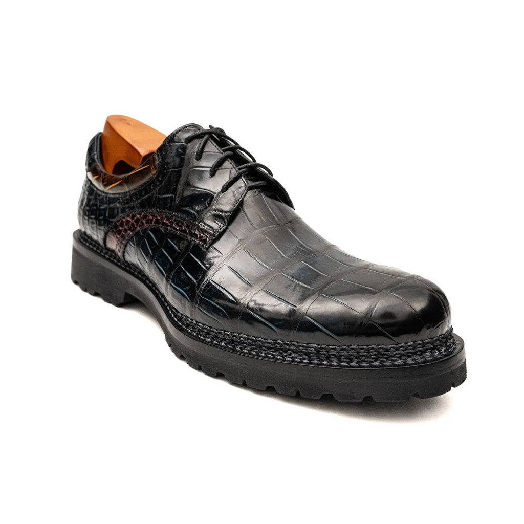 Black Crocodile Leather Derby Shoes
