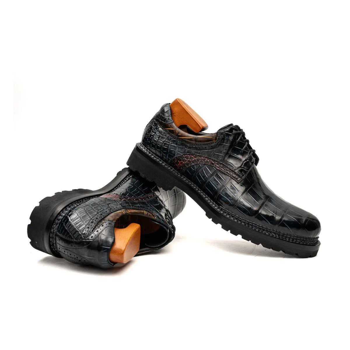 Black Crocodile Leather Derby Shoes