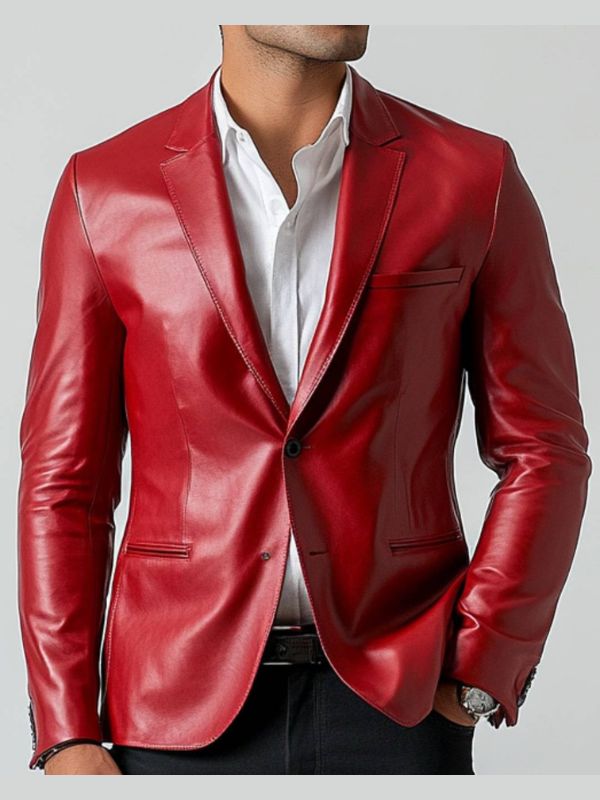 Adan Men's Red Leather Blazer