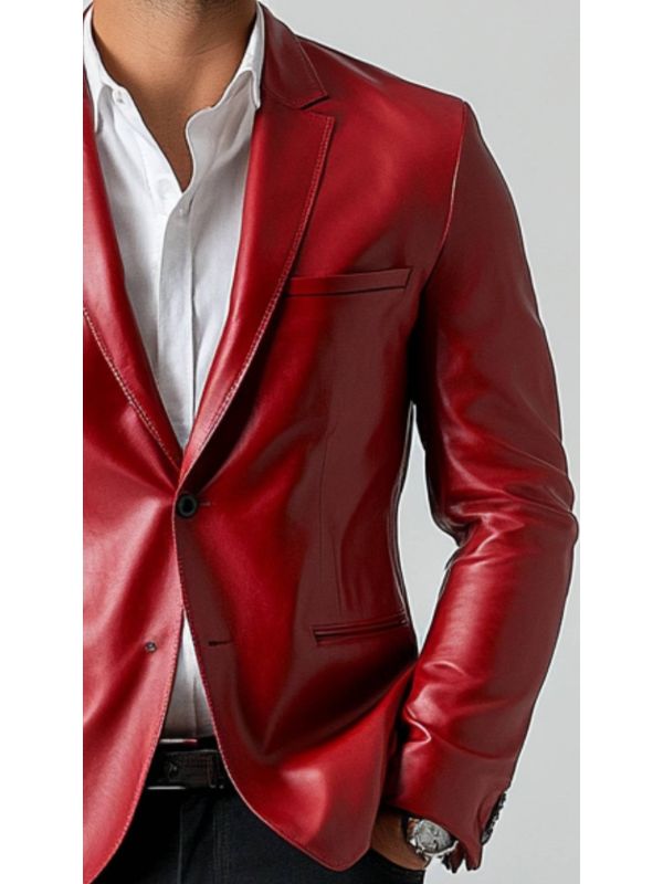Adan Men's Red Leather Blazer