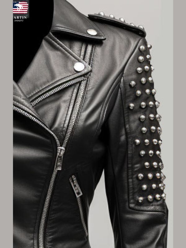 Odette Studs Black Leather Women Jacket