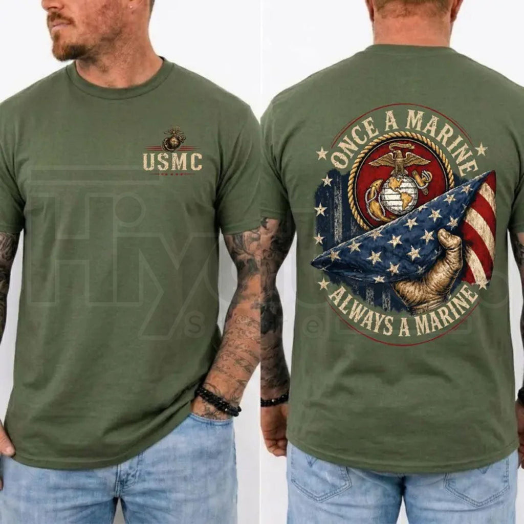 Once a Marine Always a Marine T-Shirt – USMC Veteran Patriotic Graphic Tee