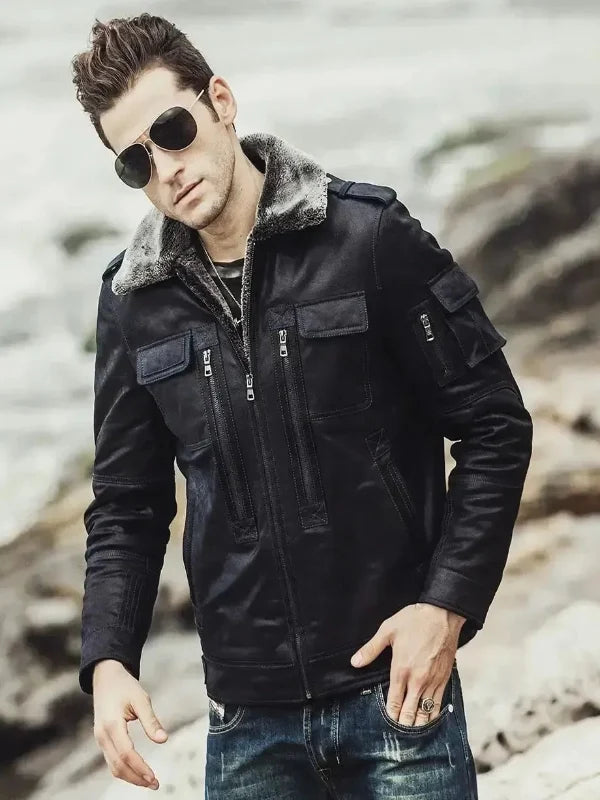 Aurora Men's Black Faux Shearling Jacket