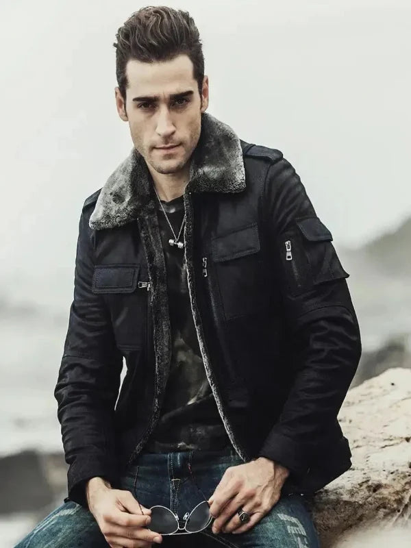 Aurora Men's Black Faux Shearling Jacket