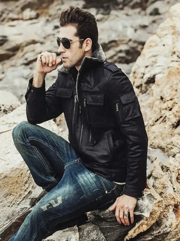 Aurora Men's Black Faux Shearling Jacket