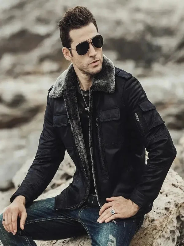 Aurora Men's Black Faux Shearling Jacket