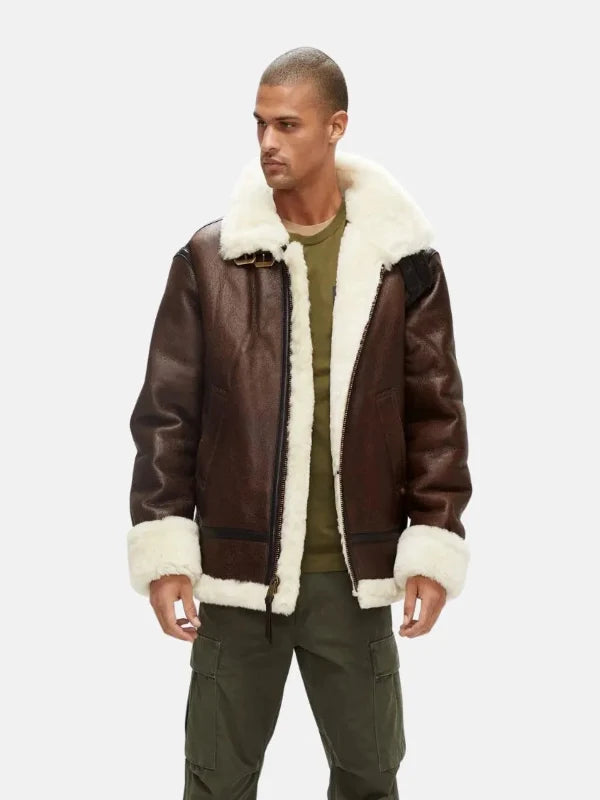 Men's Brown Shearling B3 Leather Jacket