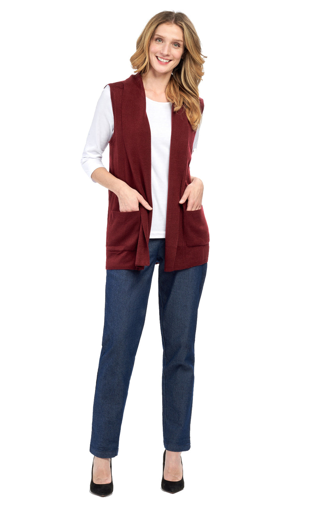 Women's Long Sleeveless Open Front Soft Shawl Collar Vest