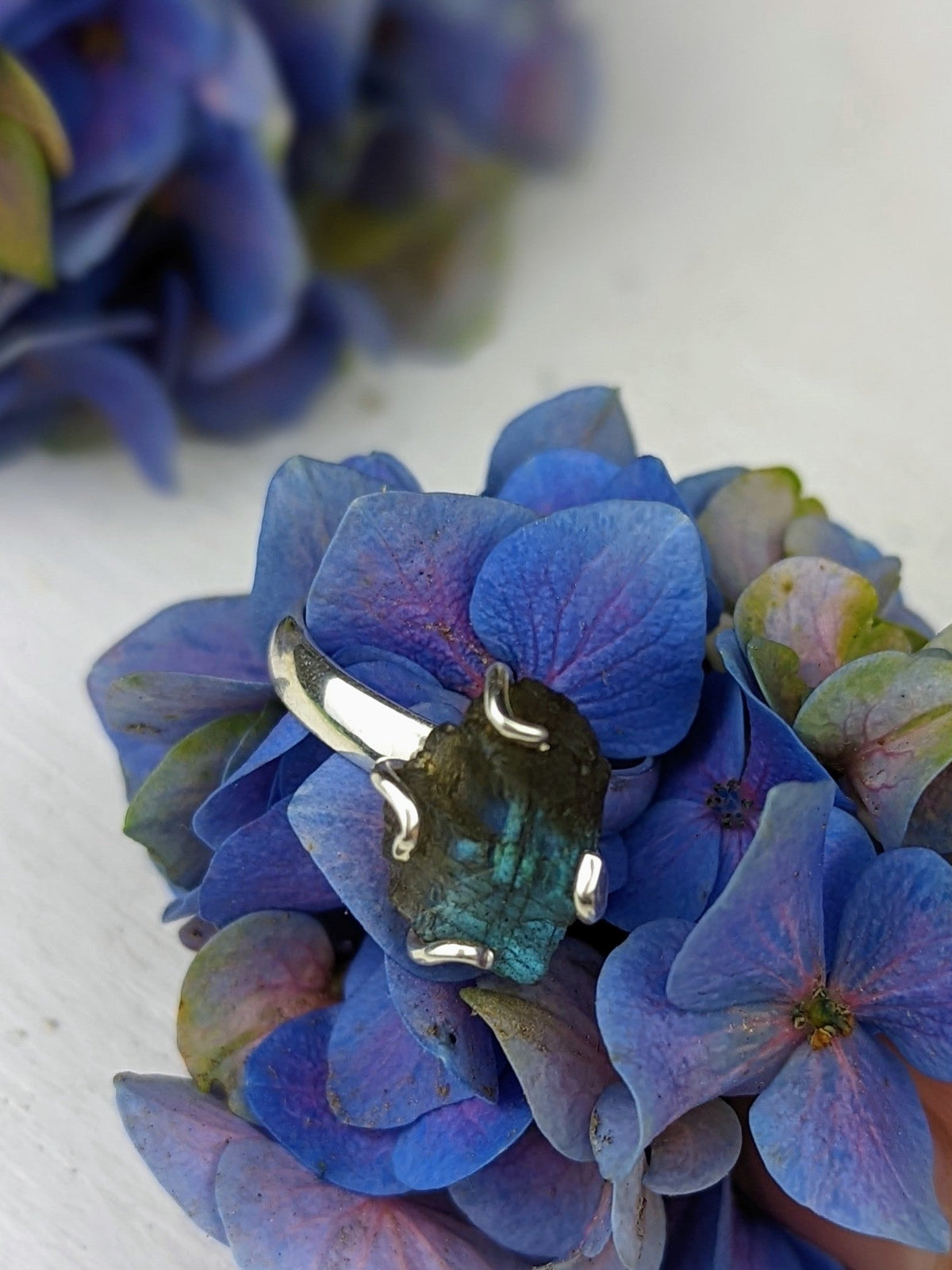 Raw Labradorite Prong Ring