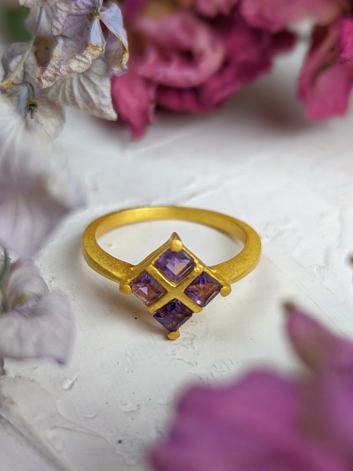 Faceted Amethyst Square Ring