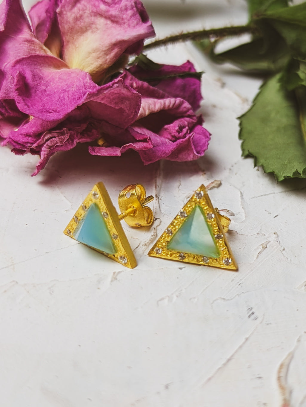 Pyramid Gem Stud Earrings