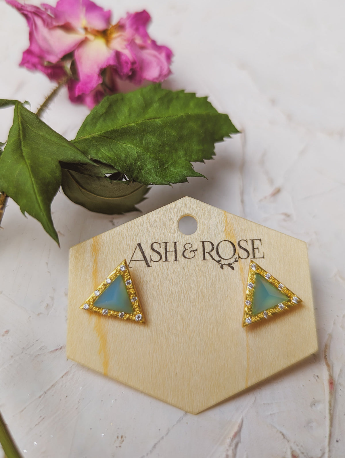 Pyramid Gem Stud Earrings