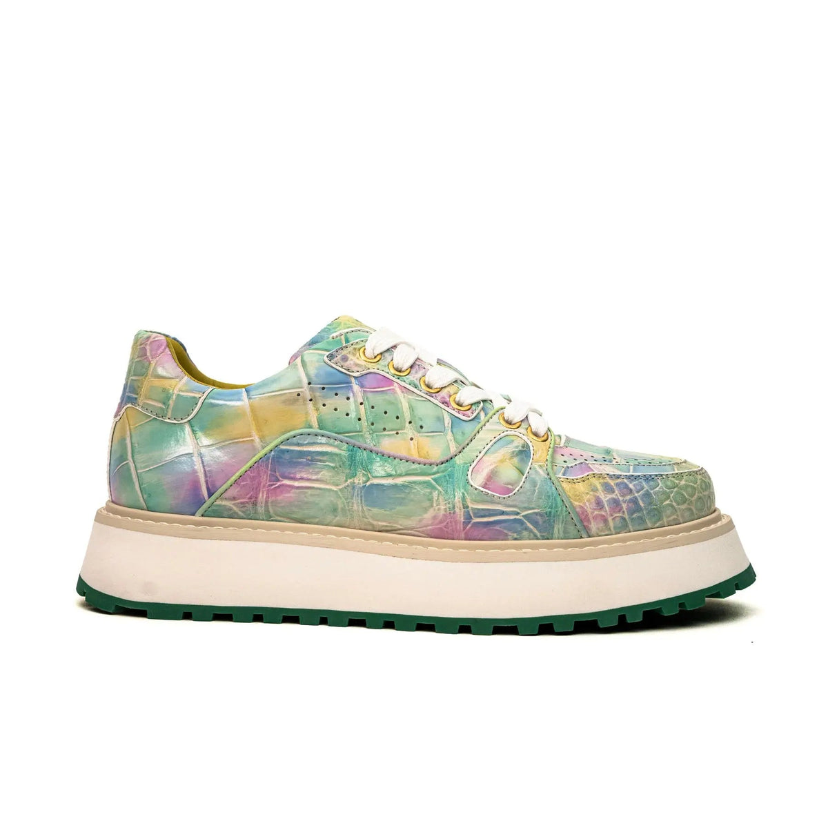 Pastel Multicolor Apron-Toe Crocodile Leather Sneakers
