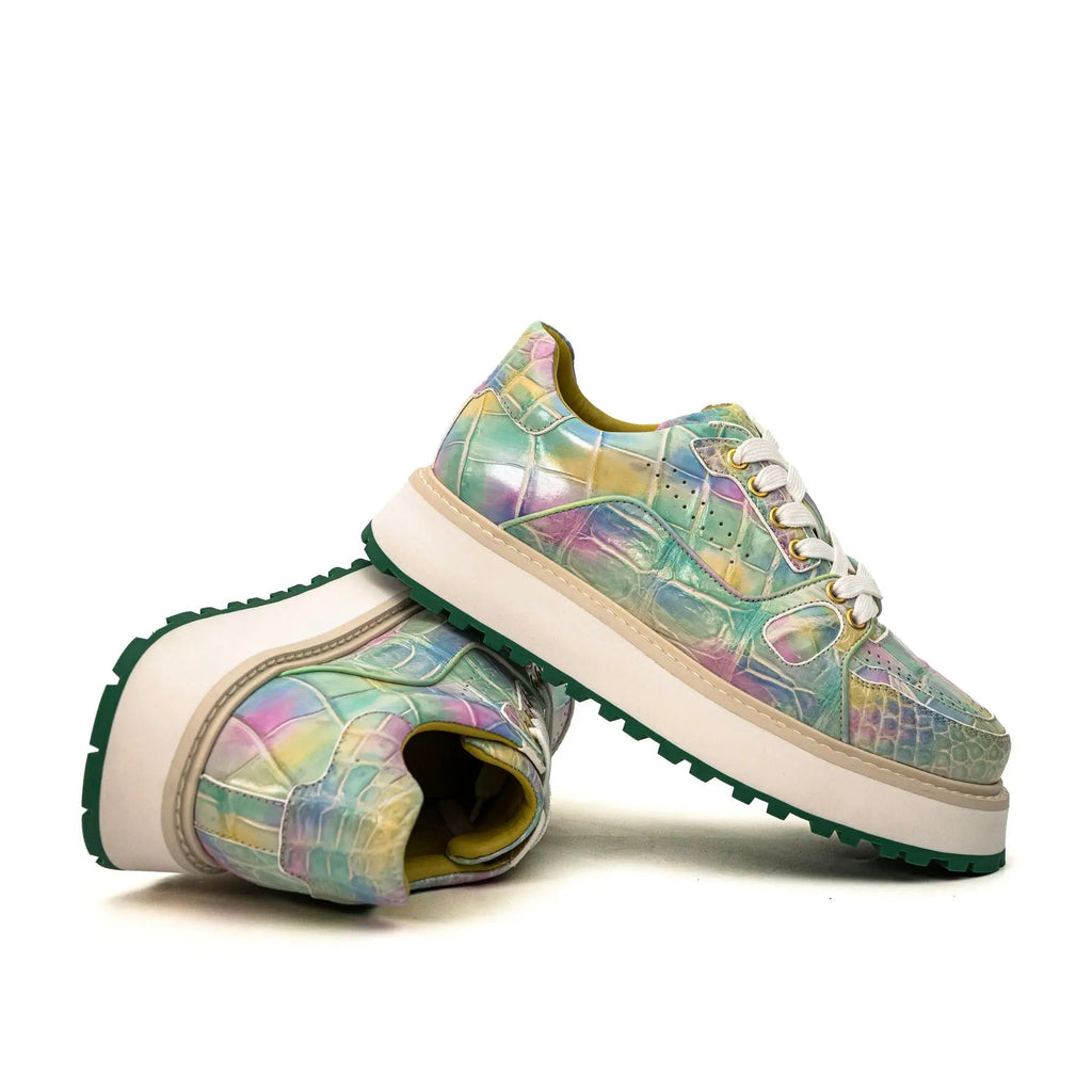 Pastel Multicolor Apron-Toe Crocodile Leather Sneakers